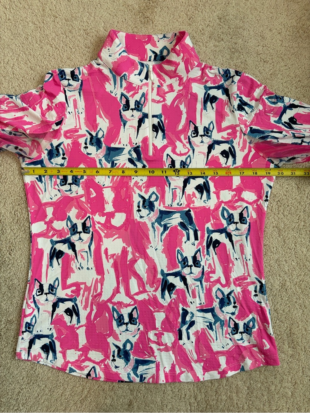 IBKUL Icifil Frenchie Print Quarter Zip SPF 50 Long Sleeve Golf Top Size Med - Picture 10 of 10